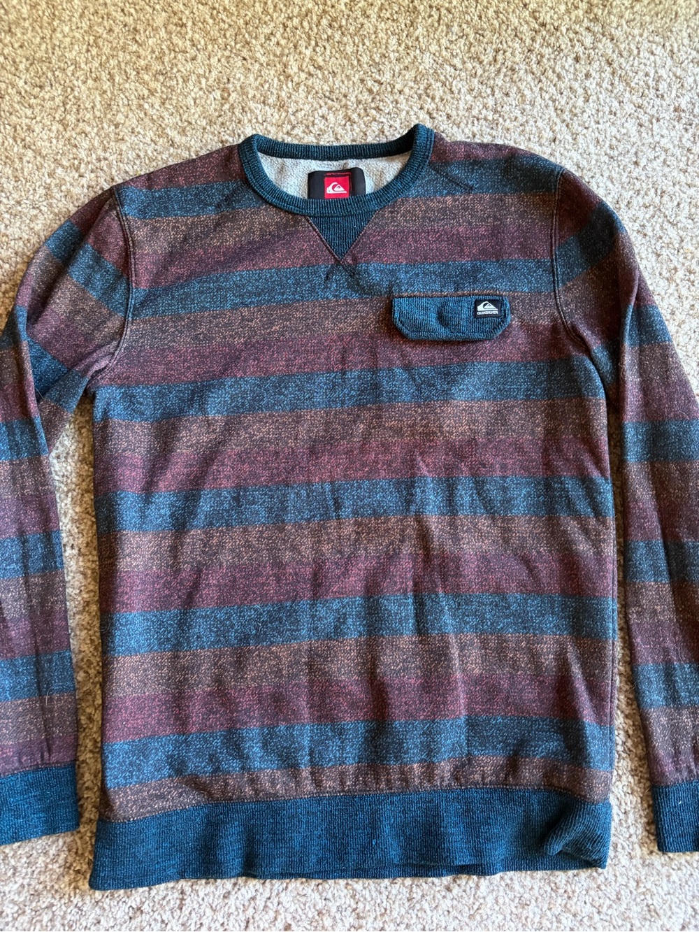 Quiksilver Men’s Small Striped Crewneck Sweater - Blue & Maroon